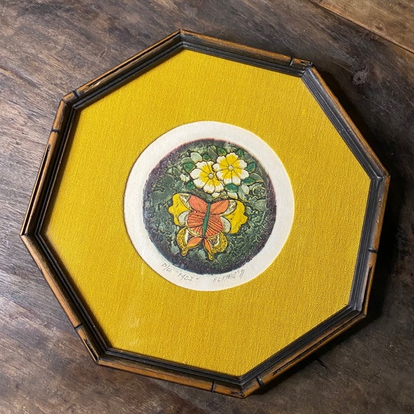 Vintage Butterfly & Flowers Signed Print